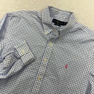 Ralph Lauren Mens XL Slim Fit Blue White Check Button Down Shirt Pink Pony Logo